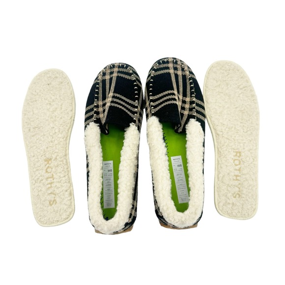 ROTHY’S The Slippers Wool Sherpa Black and Camel Plaid Size 8 NWOB - Picture 7 of 11